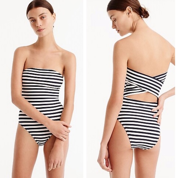 J crew cross back bandeau one piece classic stripe